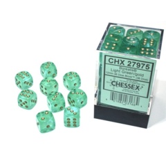 36ct 12mm d6 Dice Block - Borealis Luminary Light Green w/Gold - CHX27975